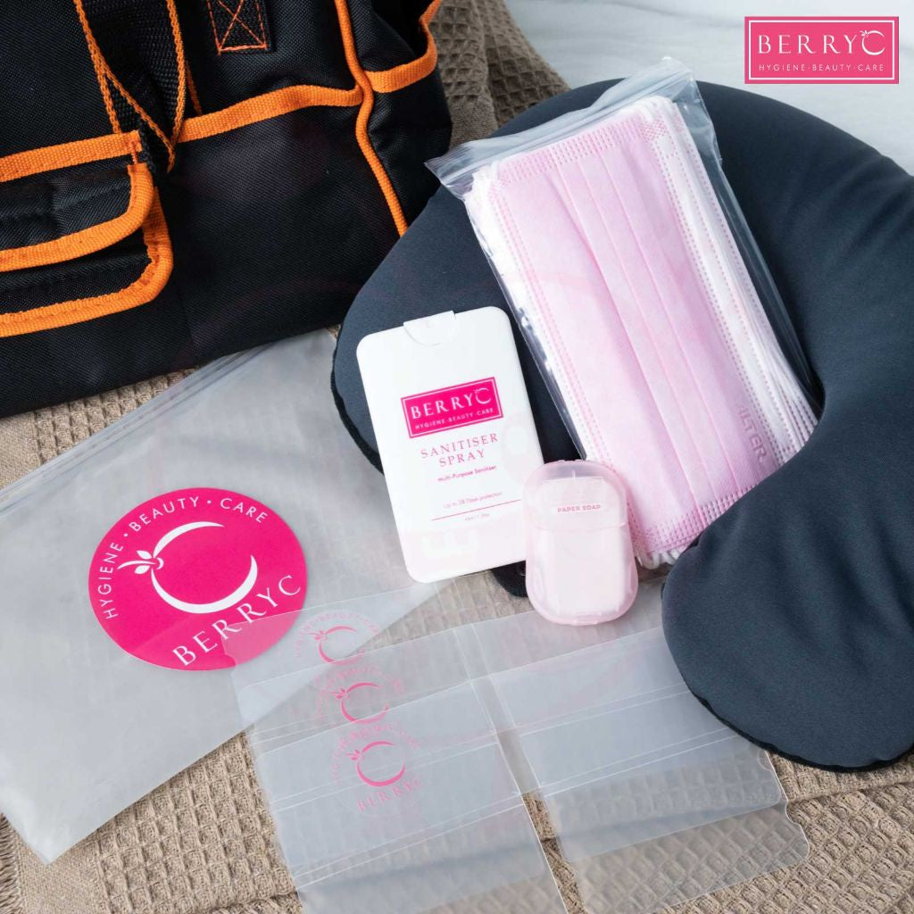 Covid 疫情预防包    Berryc All In 1 Care Kit - Masks + Mask Keeper + Sanitizer Spray (40ml) + Paper Soap